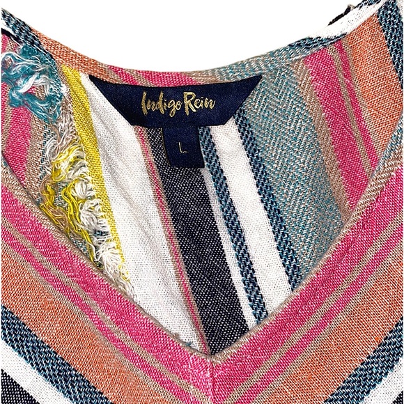 Indigo Rein Size L Lenin Blend Raw Hem Open Back Tank Top - Picture 5 of 6